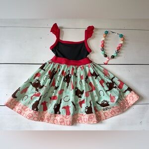 KPea Original Rodeo/Cowgirl Dress Size 2T & Matching Boot Necklace
